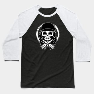 Female Painter Skull and Paintbrush White Logo Baseball T-Shirt